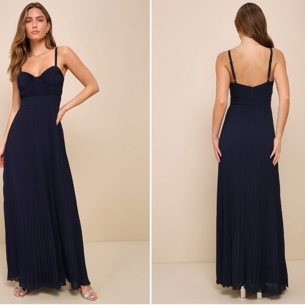 LULU's Prom Wedding Bridesmaid Sexy Pleated Bustier Romantic Flowy Maxi NWOT - Picture 3 of 3
